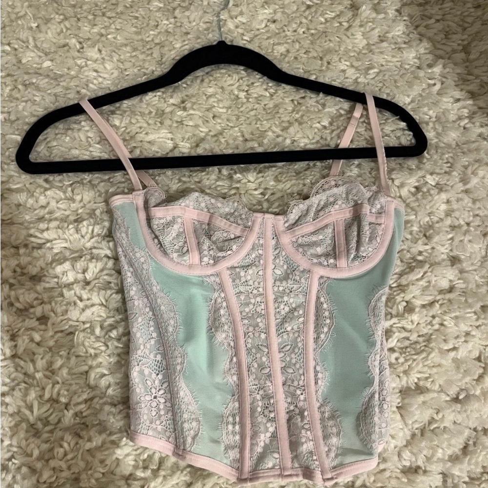 Urban Outfitters Mint and Pale Pink Lace Corset Top
